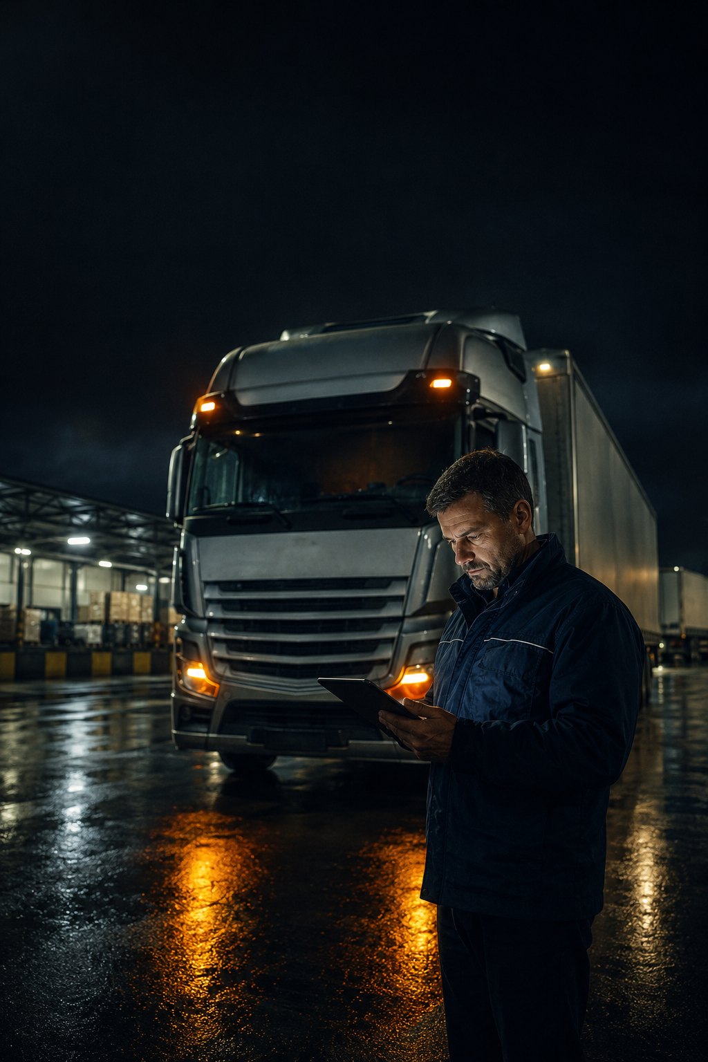 Gestor analisando caminhão parado na operação
